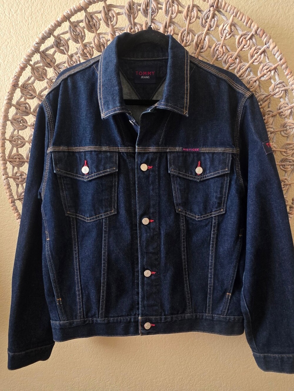 Vintage 1999 Tommy Jeans Denim Jacket Men's M Y2K Dark Wash Trucker